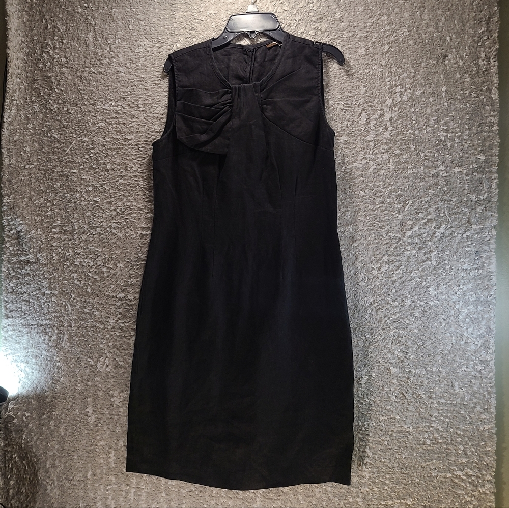 Adrienne Vittadini Women's Linen Shift Dress Size 4 Black Side Zip Back‎ Keyhole
